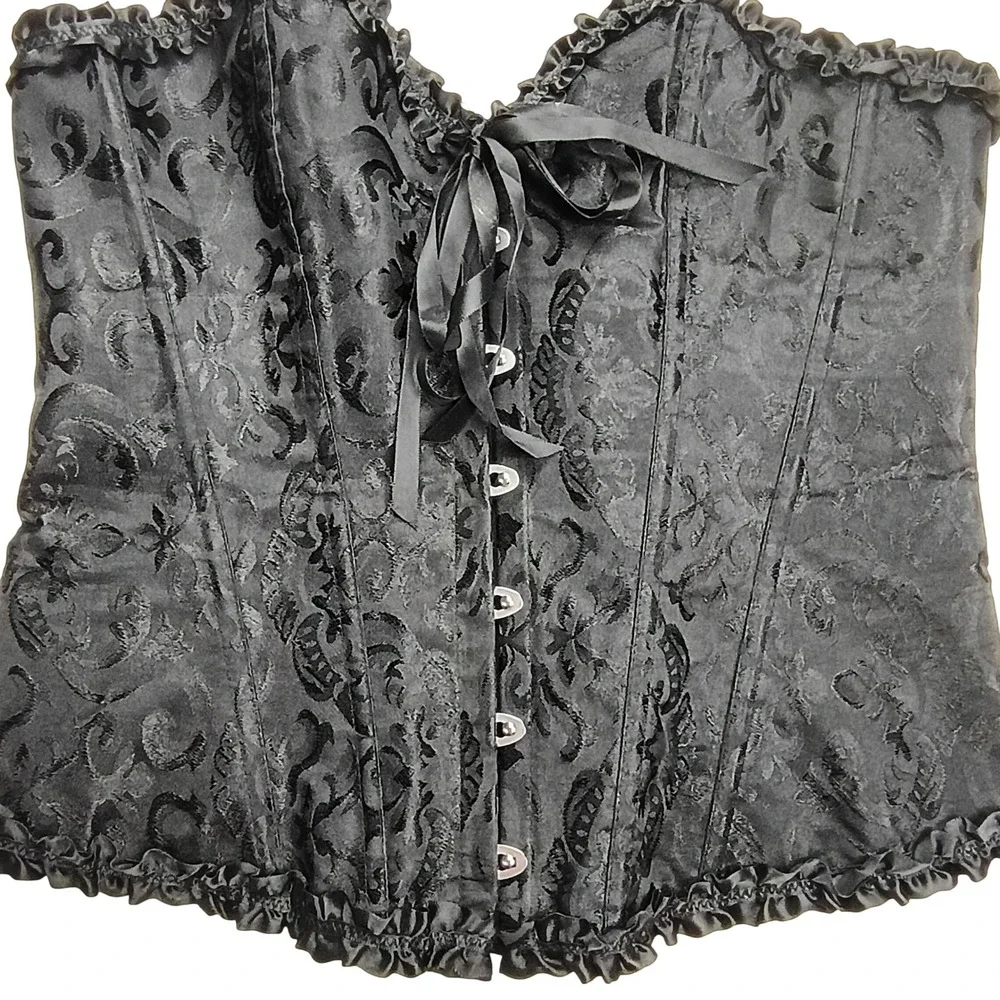 Unbranded Corset Top Women XL Black Damask Floral Lace Up‎ Goth Bustier
